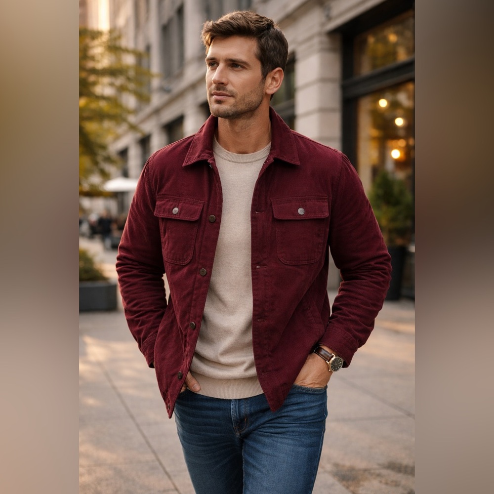 New Robert Graham Deep Red Quilted Corduroy Shirt Jacket